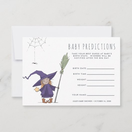 Invitation Sorcière mignonne | Jeu de devination baby shower (Devant)