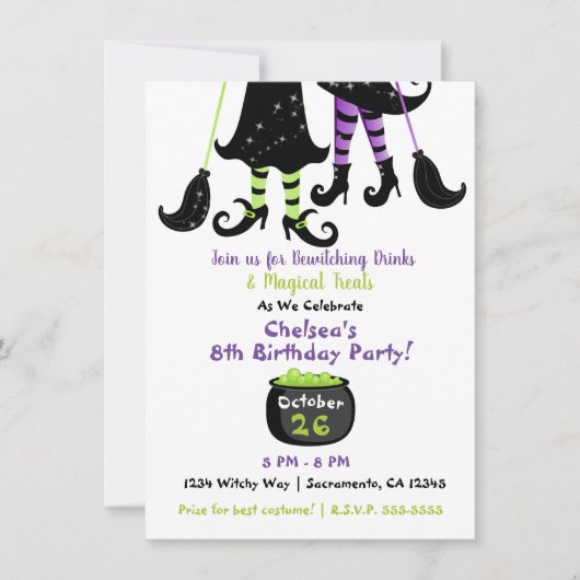 Invitation Sorcière moderne sorcière Halloween Anniversaire (Devant)