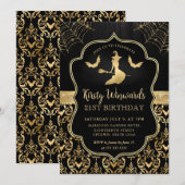 Invitation Sorcière noire et or et chauves-souris Damask 21e  (Devant / Derrière)