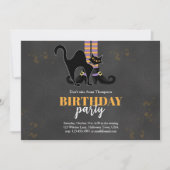 Invitation Sorcière noire et orange Chat noir fête d'annivers (Devant)