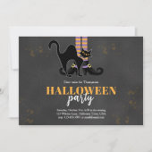 Invitation Sorcière noire et orange Chat noir fête d'annivers (Devant)
