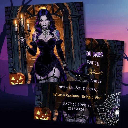 Invitation Sorcière noire et violette | Fête d'Halloween