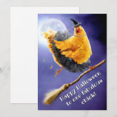 Invitation Sorcière Poule sur Balai (Devant / Derrière)
