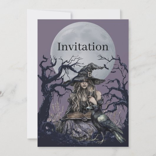 Invitation Sorcière sinistre lançant un sortilège dans une fo (Devant)