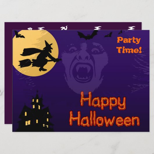 Invitation Sorcière, vampire et maison hantée (Devant / Derrière)