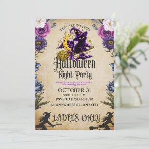 Invitation Sorcière Vintage Chat Halloween Soirée Dames