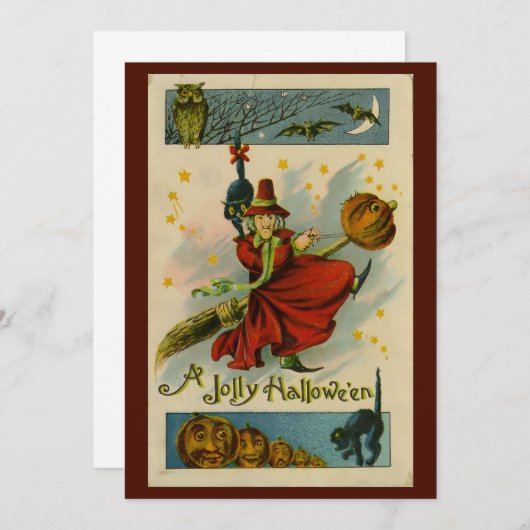 Invitation Sorcière vintage d'Halloween (Devant / Derrière)