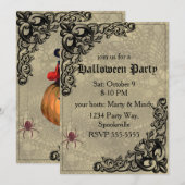 Invitation Sorcière vintage sur Collage Citrouille (Devant / Derrière)