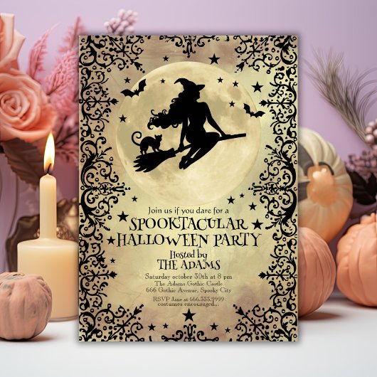 Invitation Sorcière volant au-dessus des étoiles Parti d'Hall