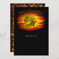 Sorcière volante avec chat noir, nuit halloween