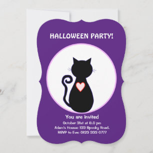 Invitation sorcière volante Halloween et chat noir