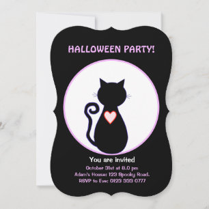 Invitation sorcière volante Halloween et chat noir
