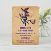 Invitation Sorcière Whimsical Flying Broom Girl Birthday Part (Debout devant)