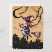 Invitation Sorcière Whimsical Flying Broom Girl Birthday Part (Dos)