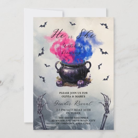 Invitation Sorcières chaudron Halloween Baby Genre Révéler (Devant)