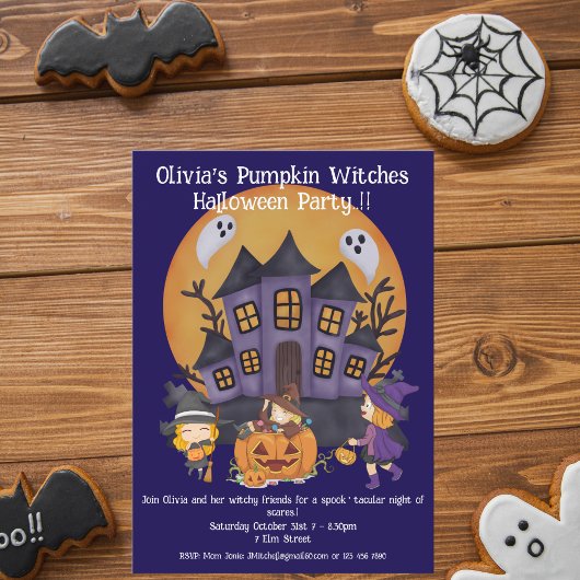 Invitation Sorcières Citrouilles pour enfants fête d'Hallowee