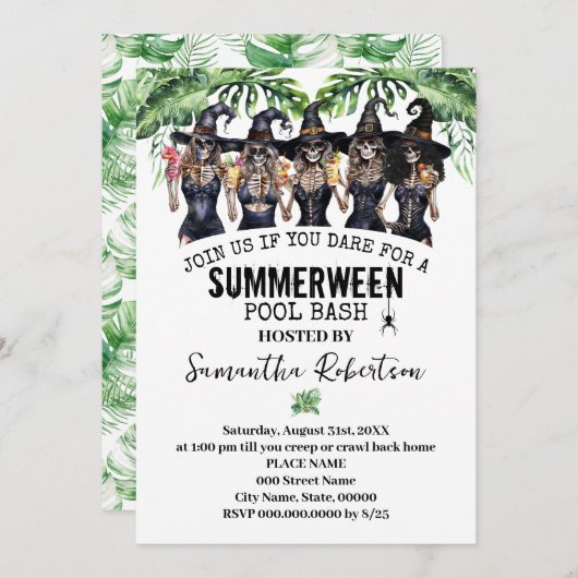 Invitation Sorcières de la fête Summerween Fille Bash Piscine (Devant / Derrière)