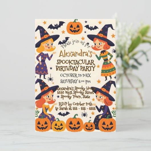 Invitation Sorcières mignonnes et Citrouille Patch Halloween  (Debout devant)