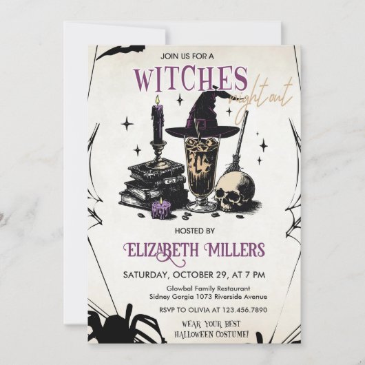 Invitation Sorcières Soirée d'Halloween (Devant)