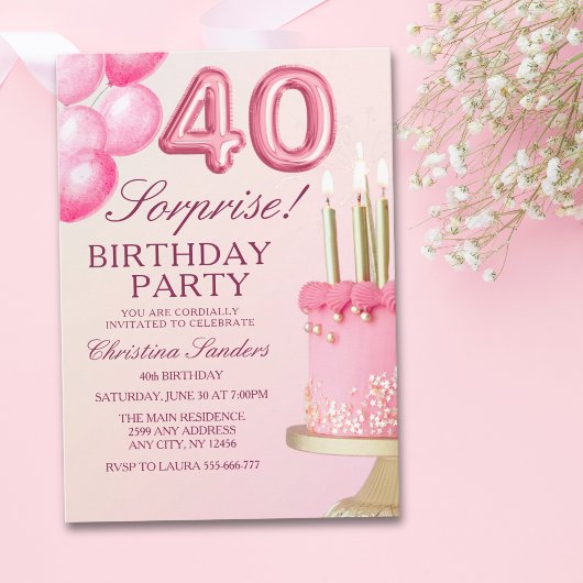 Invitation Sorprise Birthday Party 40th Birthday with Numers 