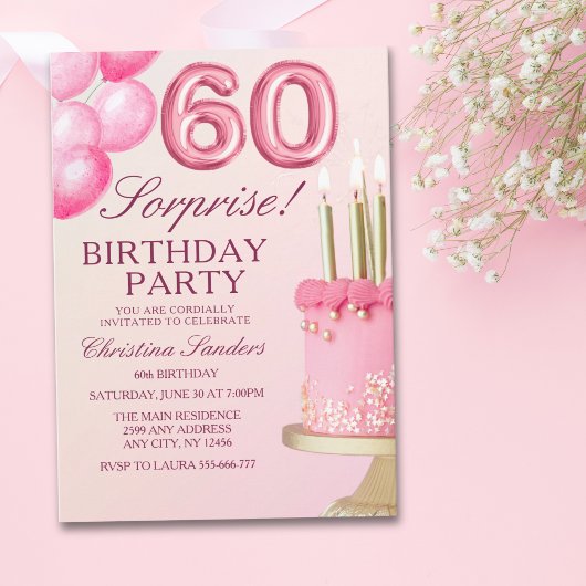 Invitation Sorprise Birthday Party 60th Birthday with Numers 