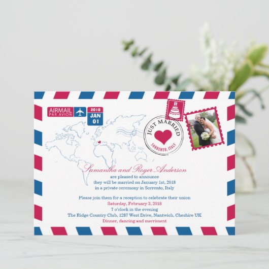 Invitation Sorrente Italie Par Avion Réception de Mariage (Debout devant)