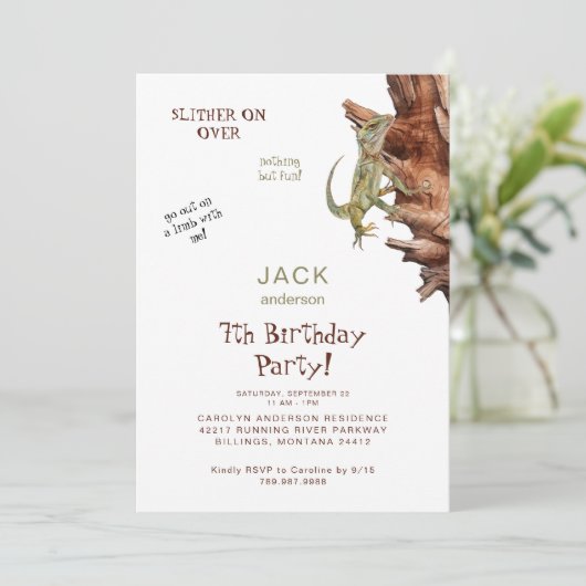 Invitation Sortez sur un membre Lizard Boy Birthday Party (Debout devant)