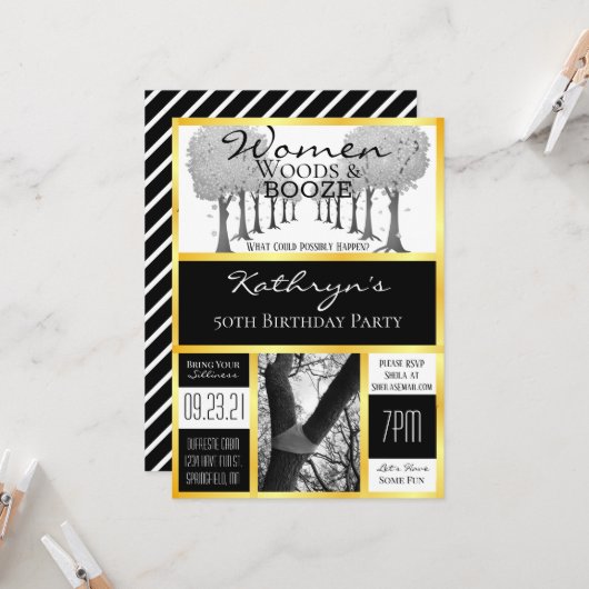 Invitation Sortie de filles drôle en forêt (Devant/Arrière en situation)