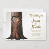 Invitation Souche d'arbre à cœur sculpté Mariage rustique min (Devant)