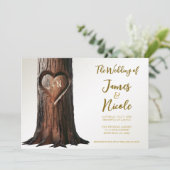 Invitation Souche d'arbre à cœur sculpté Mariage rustique min (Debout devant)