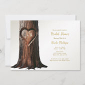 Invitation Souche d'arbre à cœur sculpté Rustique Mariage min (Devant)
