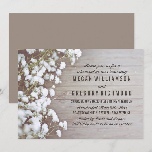 Invitation Souffle de bébé Dîner de répétition rustique (Devant / Derrière)