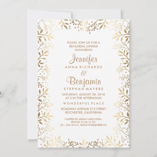 Invitation Souffle de bébé Dîner d'or et de répétition blanch (Devant)