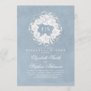 Invitation Souffle de bébé Dusty Blue Floral Rehearsal Diner