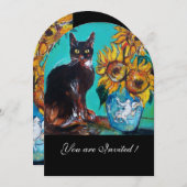 INVITATION SOUFFLE ET CHAT NOIR À LA FÊTE D'ÉTÉ TURQUOISE BLE (Devant / Derrière)