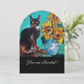 INVITATION SOUFFLE ET CHAT NOIR À LA FÊTE D'ÉTÉ TURQUOISE BLE (Debout devant)