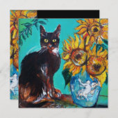 INVITATION SOUFFLE ET CHAT NOIR À LA FÊTE D'ÉTÉ TURQUOISE BLE (Devant / Derrière)