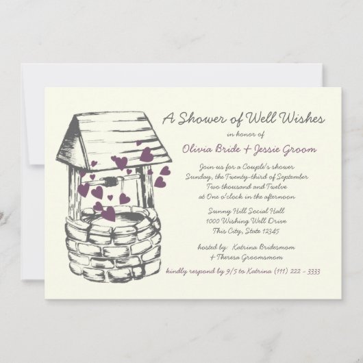Invitation Souhaiter Bien Couples Douche Plum Coeurs (Devant)