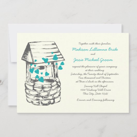 Invitation Souhaitez bien Coeurs Turquoise Mariages (Devant)