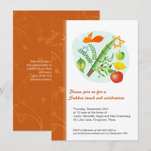 Invitation Soukkot (Devant / Derrière)