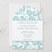 Invitation Soumis Mars 8 Aqua Blue Victorian Damask (Devant)