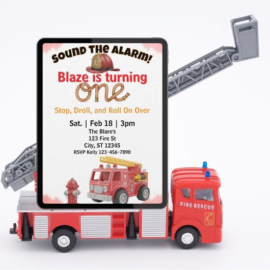 Invitation Sound the Alarm, Firetruck 1st Birthday
