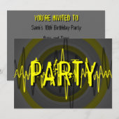 Invitation Sound Yellow Dark "PARTY" (Devant / Derrière)