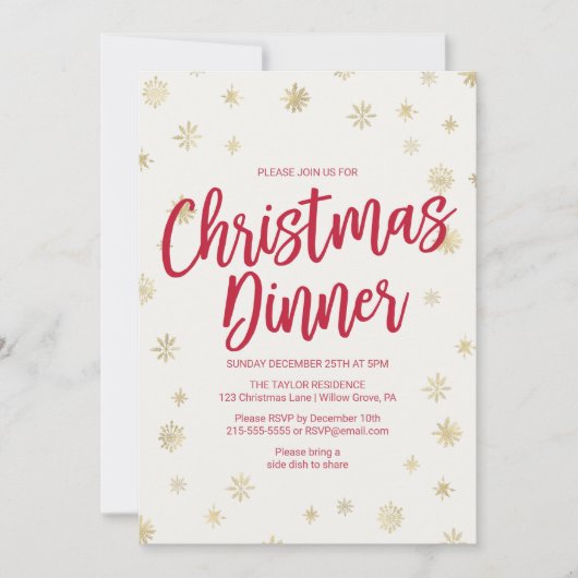 Invitation Souper de Noël Gold Snowflon (Devant)