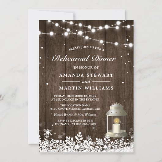 Invitation Souper de répétition hivernale à lanterne rustique (Devant)