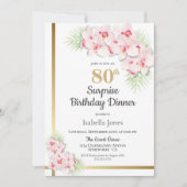 Invitation Souper Floral rose et or Surprise 80e anniversaire (Devant)