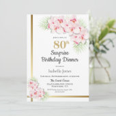 Invitation Souper Floral rose et or Surprise 80e anniversaire (Debout devant)