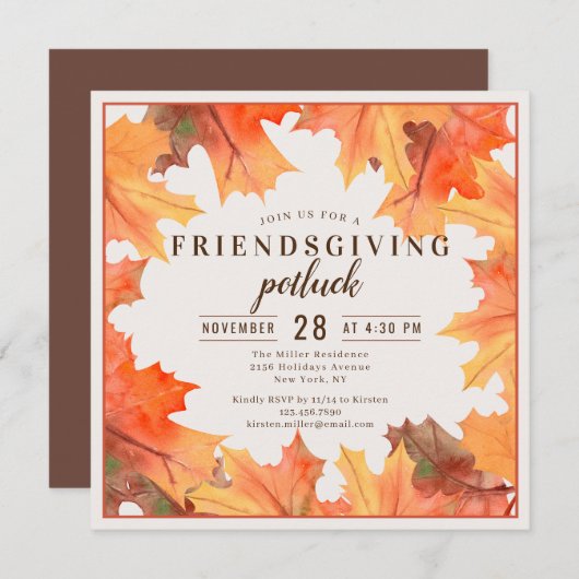 Invitation Souper Friendsgiving Potluck Feuilles d'automne (Devant / Derrière)