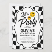 Invitation Souriez-vous face Retro À damiers anniversaire (Devant)