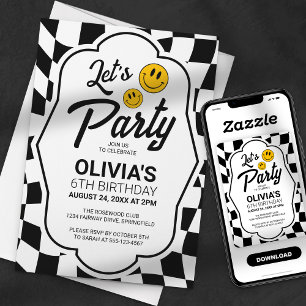 Invitation Sourire pour faire la fête Visage Rétro à carreaux